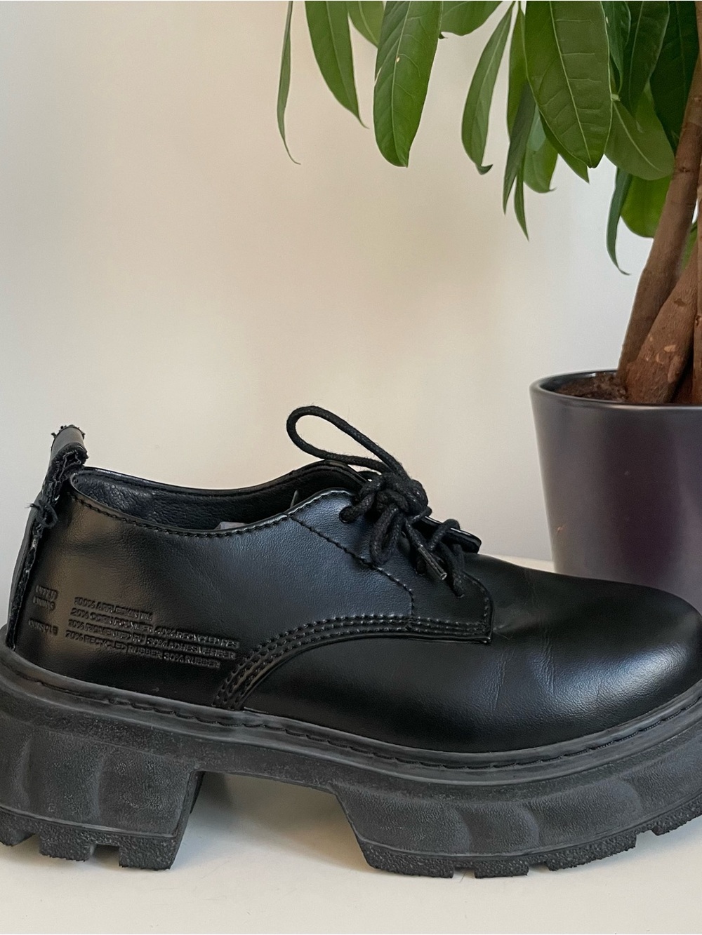Women Size 6 virón oxford loafers black lug platform sole vegan leather EUR 36